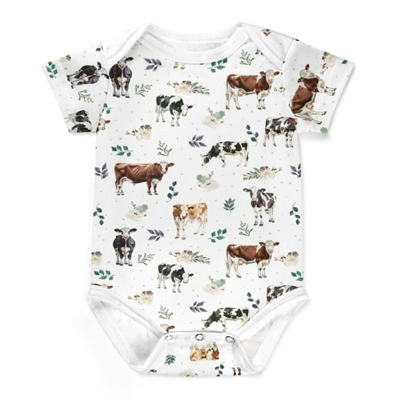 Watercolor Cows Boho Leaves Baby Bodysuits Farm Animal Baby Clothes Newborn Highland Cow Green Leaves Onesie Infant Boys Girls