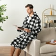 thumbnail image 5 of PAVILIA Mens Robe, Soft Plaid Robe for Men, Fleece Warm Long Bathrobe for Bath Shower Spa with Shawl Collar and Pockets, Plush Microfiber - Black and White Buffalo Plaid Checkered, 5 of 9