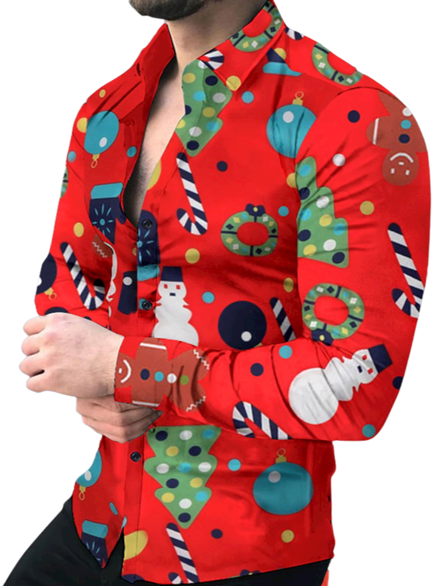 LAPA Mens Long Sleeve Button Down Christmas Shirts Tops