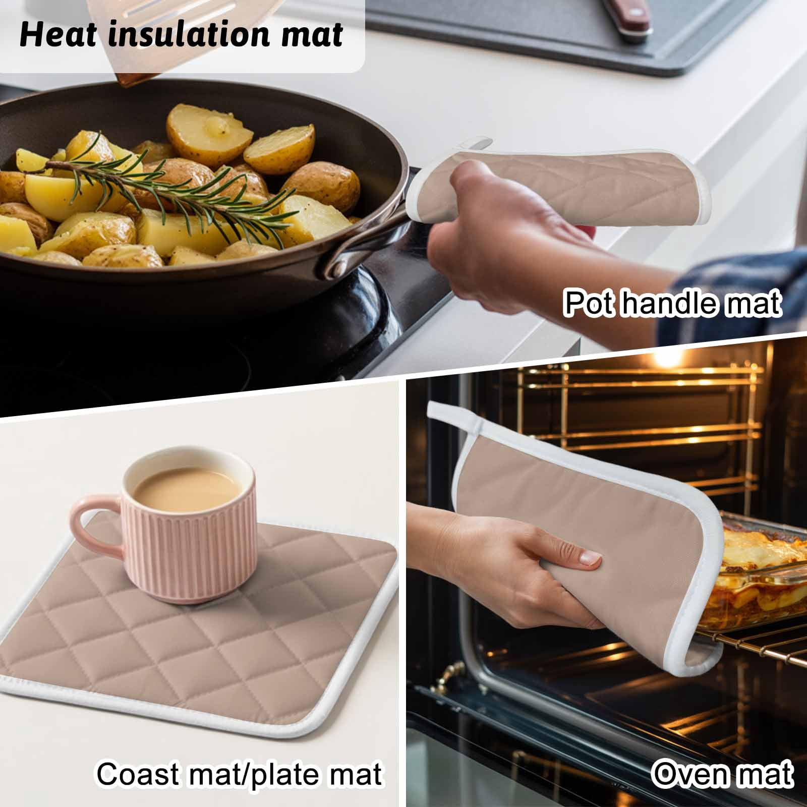 Warm Beige Pot Holders for Kitchen Heatproof Potholder, 3 Pack Solid Color Farmhouse Beige Hot Pads Multipurpose Oven Pads Cloth Potholders Trivet for Cooking Baking