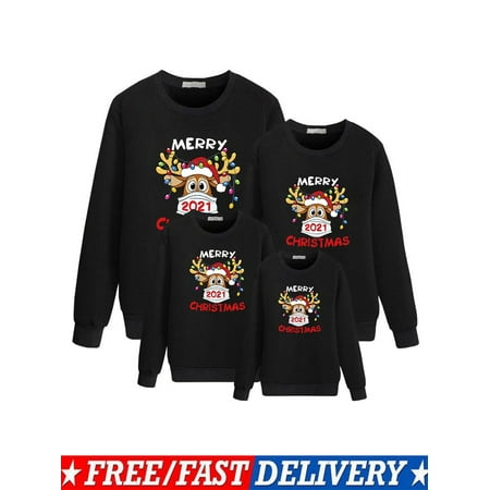 

Christmas Parent-child Pullover Deer Letter Print Long Sleeve Round Neck Sweatshirt