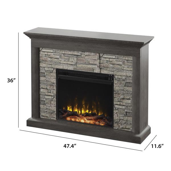 Twin Star Home 36"H Rustic Wall Mantel Electric Fireplace with Stacked Stone Look in Weathered Gray
