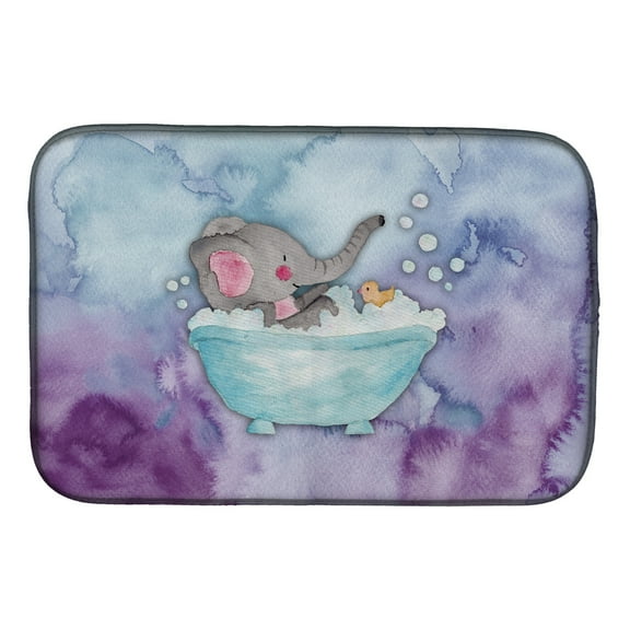 Elephant Bathing Watercolor Dish Drying Mat