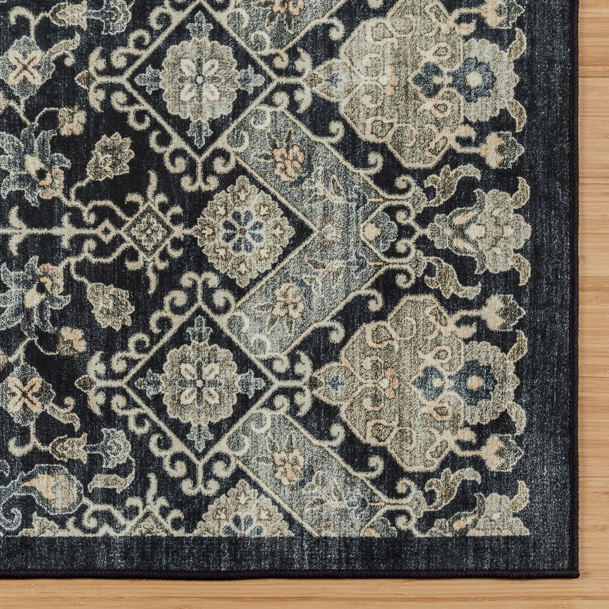 Crystal Print Tanis Traditional Moroccan Anthrocite Washable Indoor Area Rug, 9x13