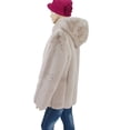thumbnail image 2 of Womens FUR coat Women Faux Fur Jackets Outerwear Long Sleeve with side Pockets and Hood for Winter Soft and Warm. Sizes 12-16., 2 of 2