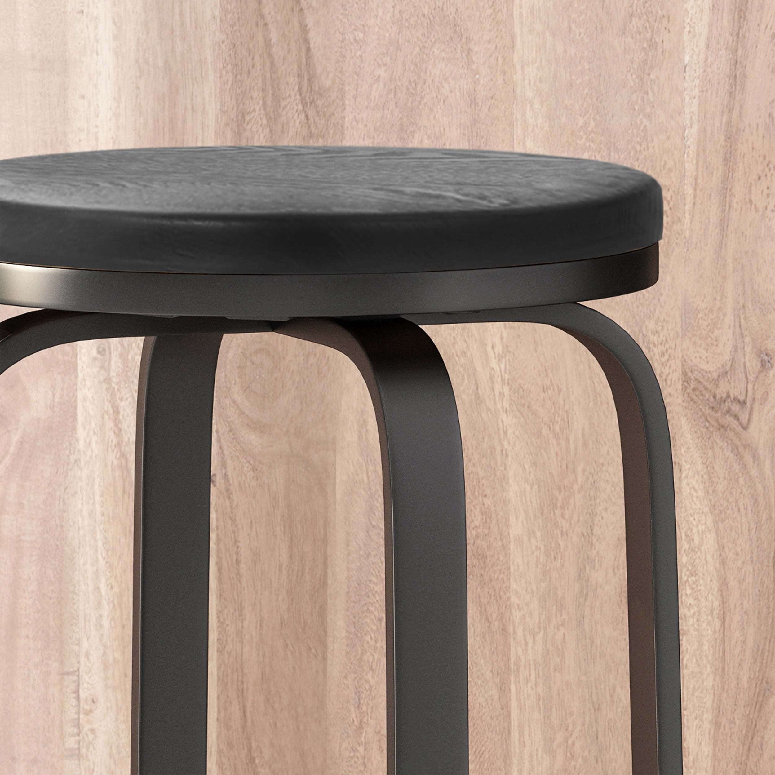Noble House Salome Modern Industrial Faux Wood Overlay Swiveling Counter Stool, Set of 2, Black