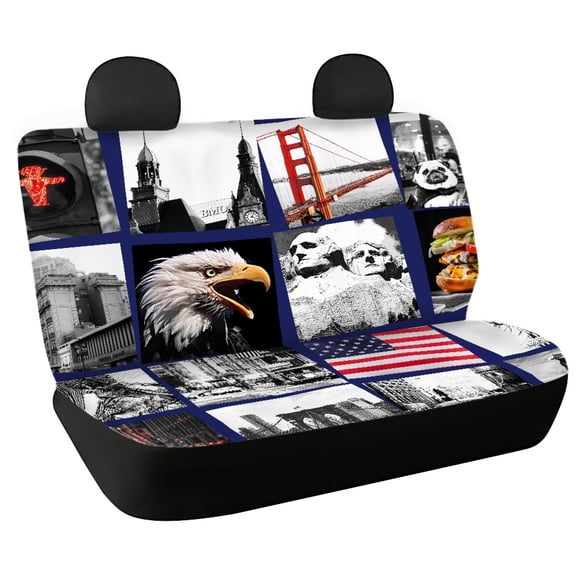 FUIALDOLG American Landmark Collage, Non-Slip Replacement Seat Protectors Set of 2 Waterproof All Weather Car Back Seat Cover for Auto Car Interior