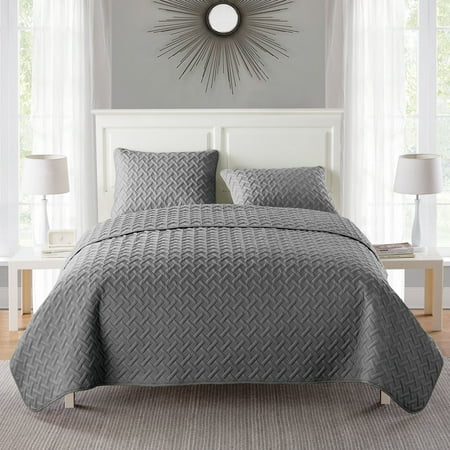 VCNY Home Nina 3-Piece Grey Geometric Quilt Set, King, Adult, Unisex