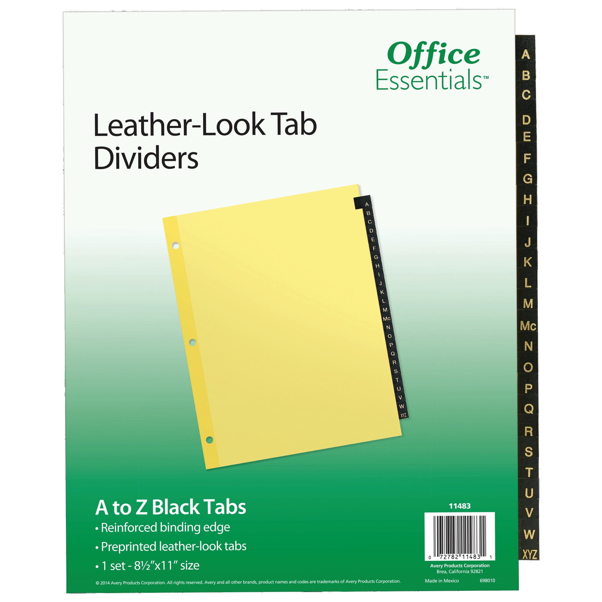 Office Essentials Black Leather Preprinted Tab Dividers, A-Z Tab