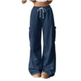 thumbnail image 2 of WIZUTIZ Women's Solid Color Wide Leg Jogger Pants High Rise Elastic Drawstring Waist Side Pockets Long Length Casual Trousers Comfy Soft Stretchy Everyday, 2 of 8