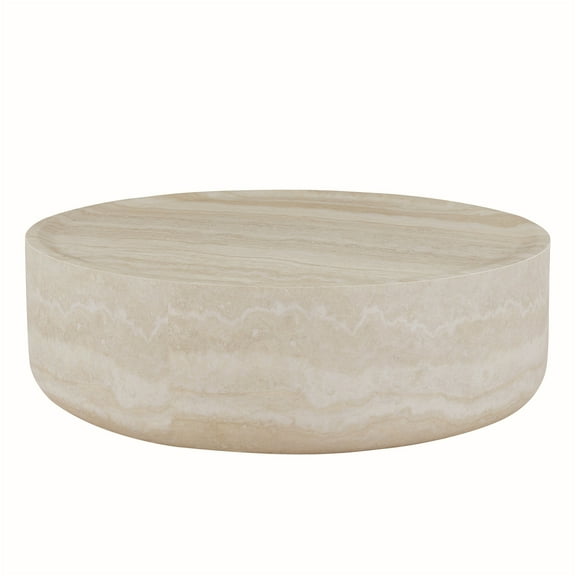 JERFIT 40-inch Round Marble Coffee Table for Living Room, Faux Travertine Textured Fiberglass Top, No Assembly Required Modern Tea Table