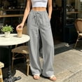 thumbnail image 2 of Vynhevius Women's Solid Pants Drawstring Elastic Waist Wide Leg Pockets Loose Casual Trousers, 2 of 6
