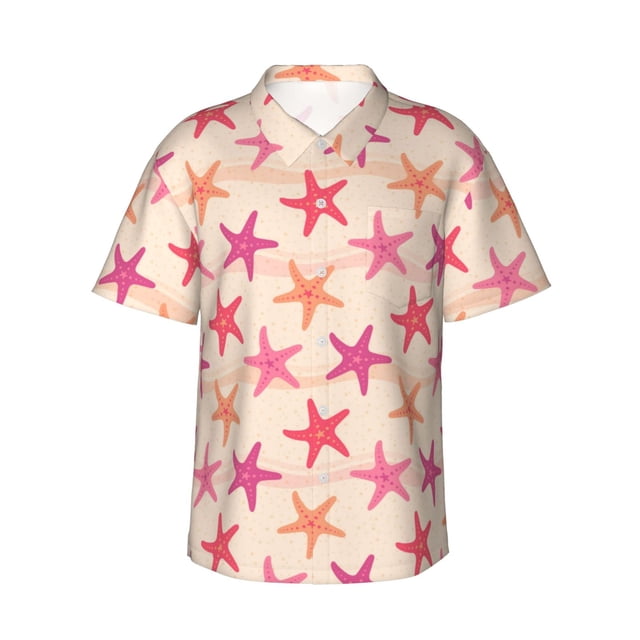 Balery Starfish Camisas hawaianas de manga corta para hombre, camisas playeras de corte holgado, camisas de vacaciones con botones,XX-Large