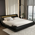 thumbnail image 3 of Sifurni King size Wave-Like Curve Deluxe Upholstered Modern Bed Frame with LED Headboard, Black, 3 of 10