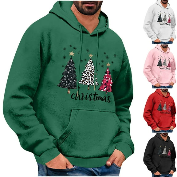 KeShDi Christmas Cropped Sweatshirt Men's Christmas Printed Top Hooded Top Casual Men's Hooded Sweatshirt BlackS