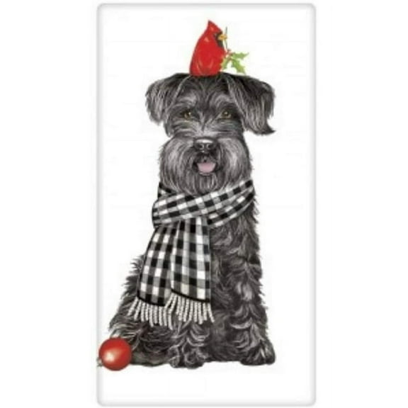 Mary Lake-Thompson BT102 Schnauzer with Cardinal Bagged Flour Sack Towel 30 Inches Square