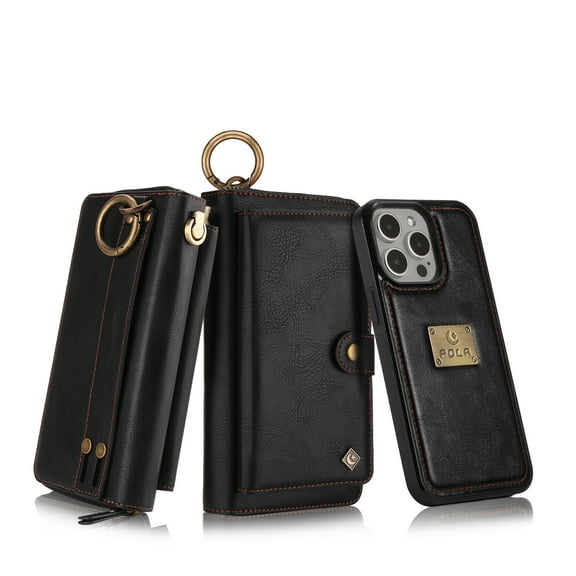 Dteck for iPhone 16 Pro Max Case Wallet with 14-Card Holder Soft PU Leather Handbag Purse with Metal Clip, Zipper Pocket Wallet with Detachable Phone Case for iPhone 16 Pro Max,Black