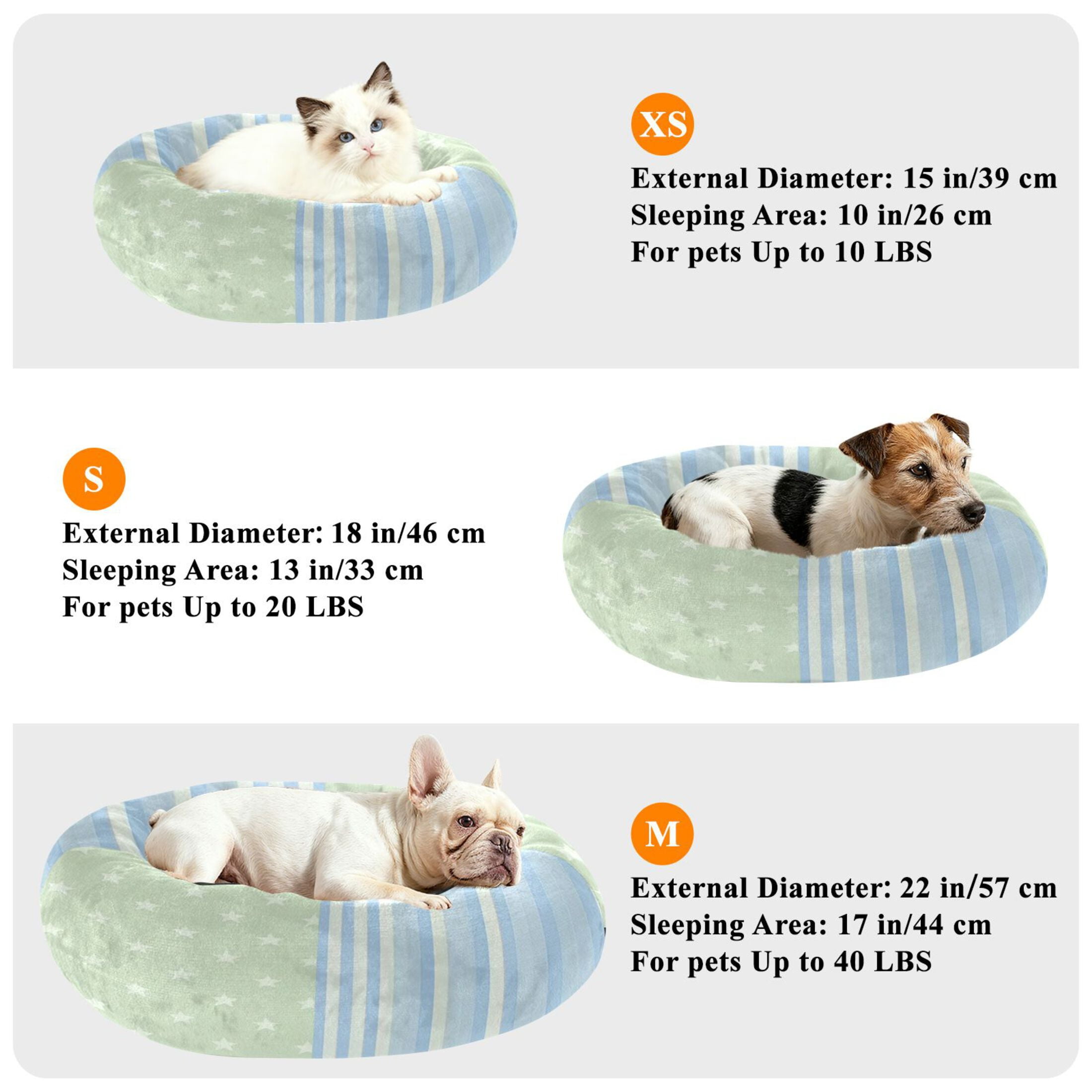 Iauyy Pet Couch Donut Cat Bed for Indoor Cats/Small Dogs Washable & Machine with Non-slip Bottom Calming Cat Furniture, Vertical Striped Light Blue (M)