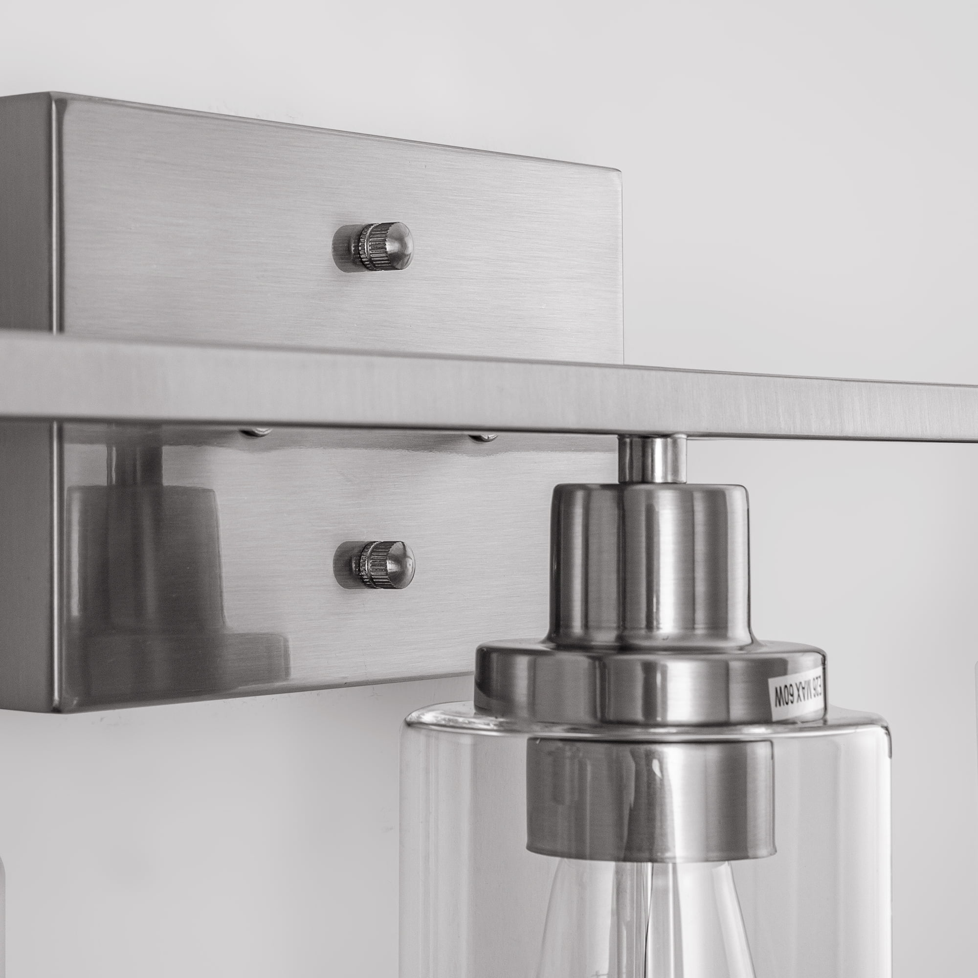 YANSUN 24 in 3-Light Industrial Brushed Nickel Vanity Light Fixtures for Bathroom with Clear Glass Shades, for Master Bath, Guest Bathroom, Powder Room or Bedroom