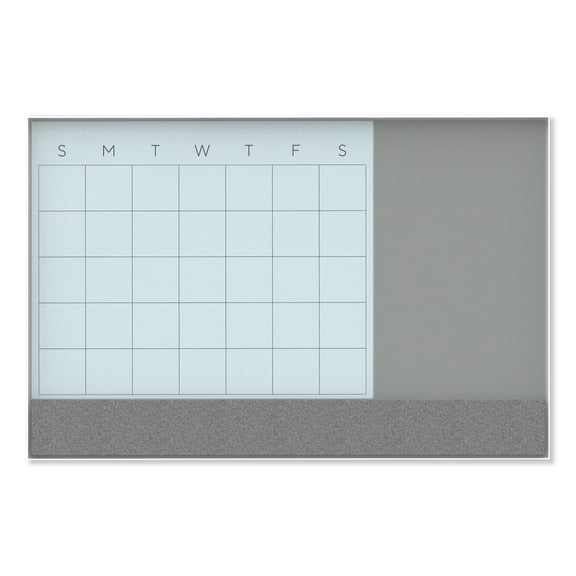 U Brands 17 x 23 in. 3N1 Magnetic Glass Dry-Erase Monthly Calendar Board,White Aluminum Frame