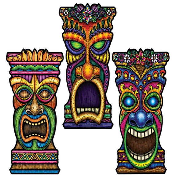 Club Pack of 24 Brown and Green Tiki Head Cutout Party Decorations 22"