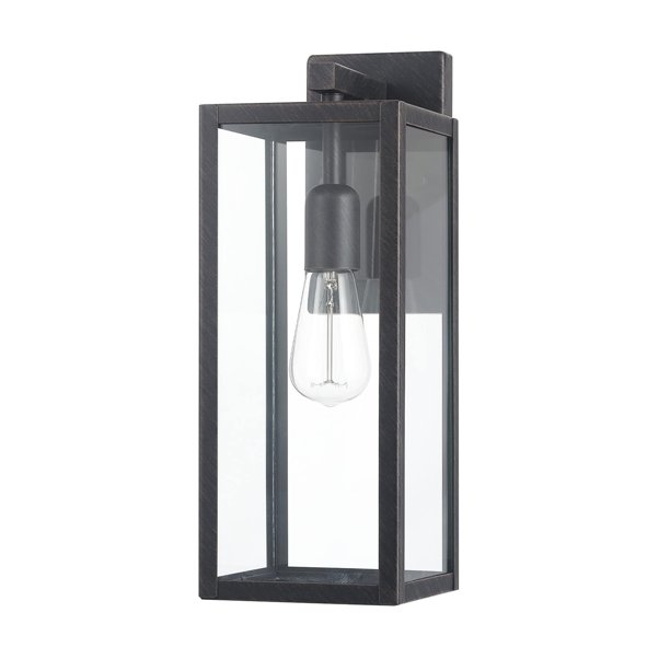 Globe Electric 44837 Aplique de pared para interiores y exteriores con 1 luz, bronce oscuro cepillado, pantalla de vidrio transparente, luces traseras para porche, accesorio de garaje para patio delan