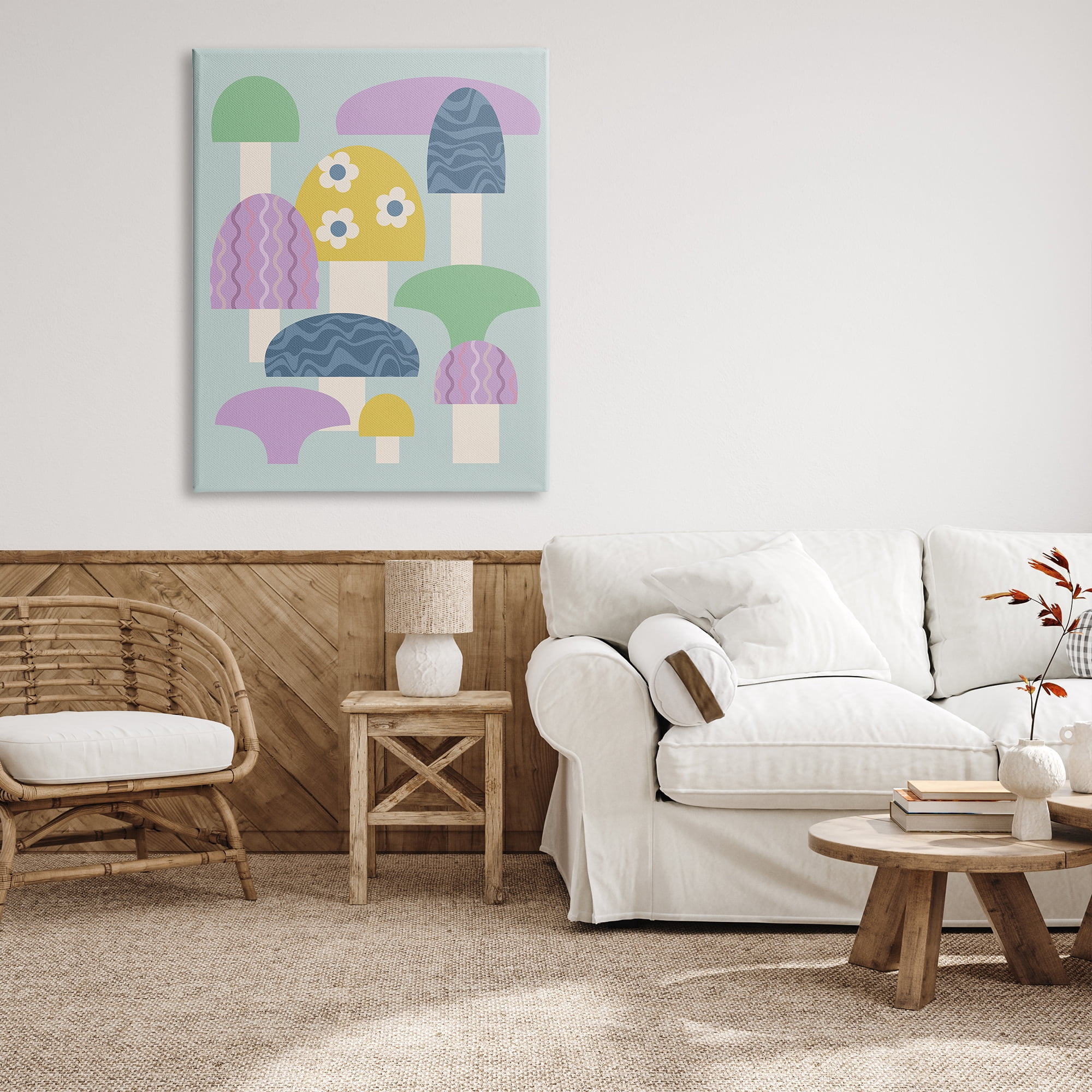 Stupell Industries Pastel Retro Mushrooms Botanical & Floral Painting Gallery Wrapped Canvas Art Print Wall Art, 36 x 48