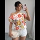 thumbnail image 5 of Blusa de Verano con Estampado Floral Fruncido y Hombros Descubiertos para Mujer. Rojo XL, 5 of 10