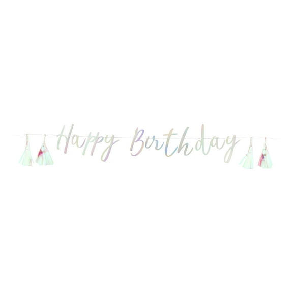 Iridescent Happy Birthday Banner with Tassels, 78.5", by Way To Celebrate