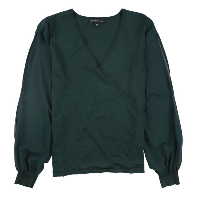 INC Womens Illusion Surplice Pullover Blusa, Verde, Grande