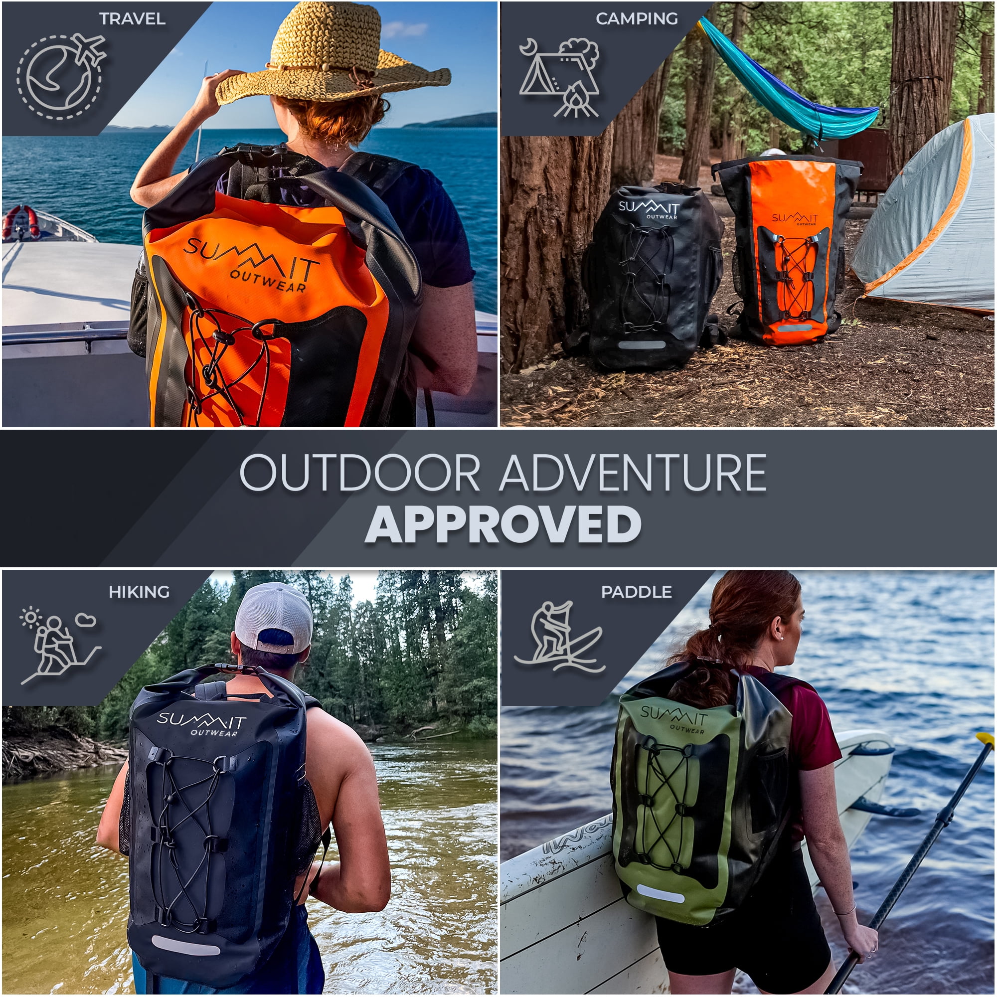 Summit Outwear Waterproof Backpack – 30L Dry Bag Backpack with Roll Top Closure – Hiking Backpack – Dry Sack for Kayaking