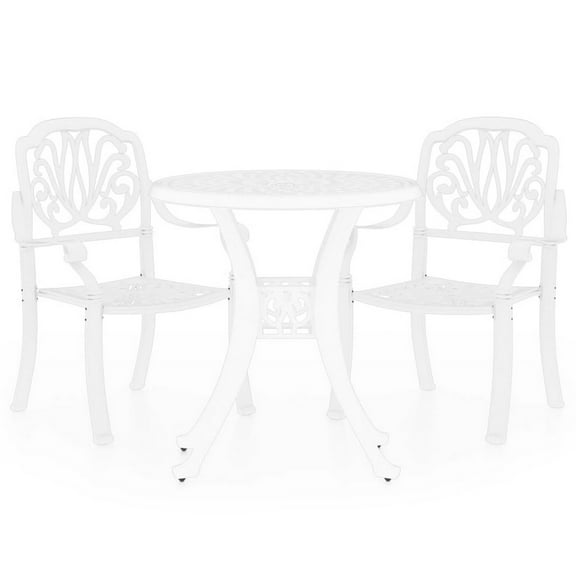 Kasa Outdoor 3pc Bistro Breakfast Set, 2 Chairs, 1 Table, White Metal