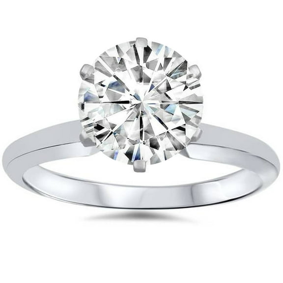 Pompeii VVS 3ct Solitaire Moissanite Engagement Ring Round Brilliant 14k White Gold