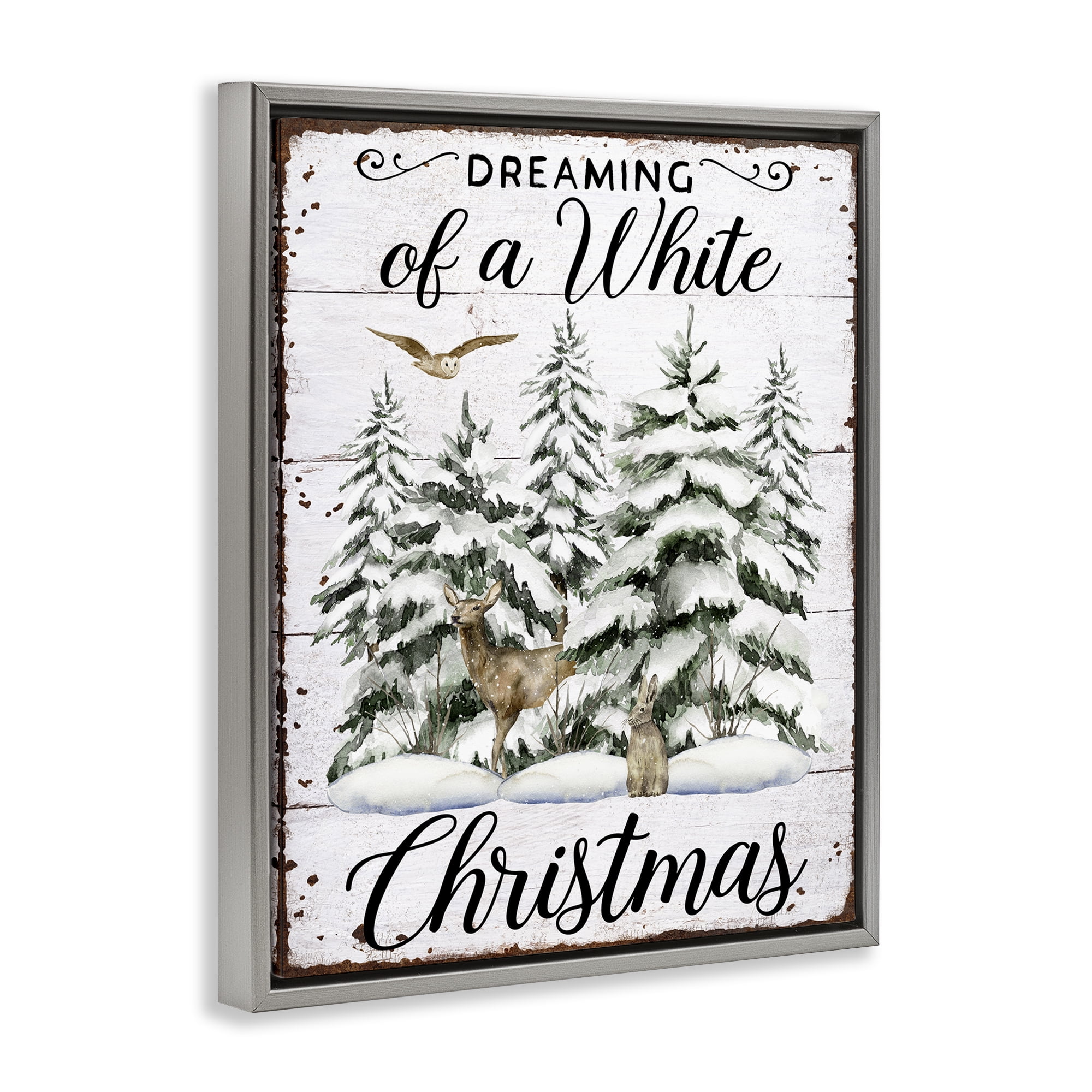 Stupell Industries White Christmas Forest Holiday Painting Gray Floater Framed Canvas Art Prints Wall Art, 17 x 21