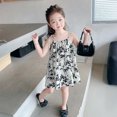 thumbnail image 4 of XUELUO Baby Girls Dresses Spaghetti Strap Black-White Floral Print Flared Skirts Summer Outings Casual Cool Chic Dress, 4 of 8