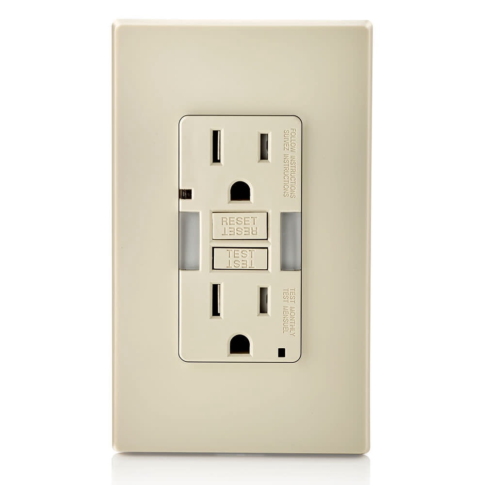 Leviton R96-GFNL1-00T GFCI Duplex Receptacle with Guide Light, 2 -Pole, 15 A, 125 V, Back, Side Wiring, NEMA: 5-15R