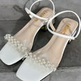 thumbnail image 6 of Xunlbb Sandals for Women Thick Medium Heel Rhinestone Beaded Open Toe Sandals Non Slip External Wear Flat Toe Sandals Beach Sandals for Woman on Clearance, 6 of 6
