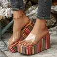 thumbnail image 2 of Rokment Women's Platform Wedges Dress Slip on Sandals Trendy Casual Open Toe Clear Band Chunky High Heels Beach Summer Heeled Walking Slides Slippers Pink Size 9.5, 2 of 7