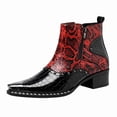 thumbnail image 1 of Men's Snake Print Chelsea Boots with Rivet Detail, Pointed Toe, Side Zipper, Chunky Heel, Fashionable High-Top Leather Boots for Spring 2026, 1 of 6