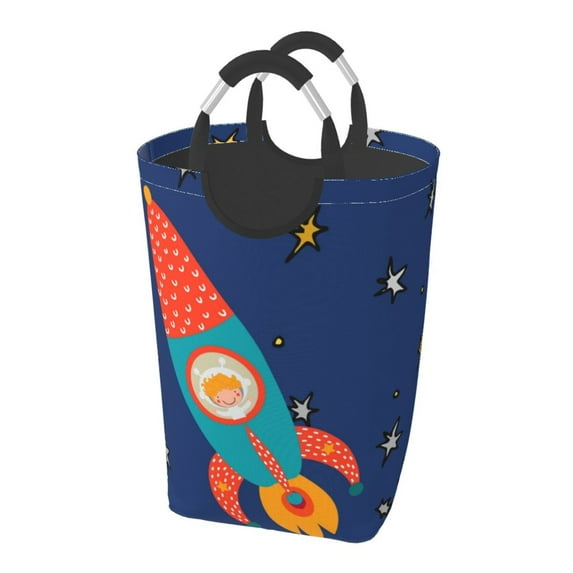 XMXY Rocket Cartoon Cute Rectangular Laundry Basket Organizer , Collapsible Folding Tall Clothes Hampers for Laundry with Handles