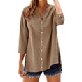 thumbnail image 3 of Aoiroe Womens 3/4 Sleeve Tops,Vintage Vacation Tees Shirt Blouse Tops Y2k Clothes Casual Rolled Short Sleeve Basic Tees Western Concert Outfits Womens Fall Tops Khaki S, 3 of 9
