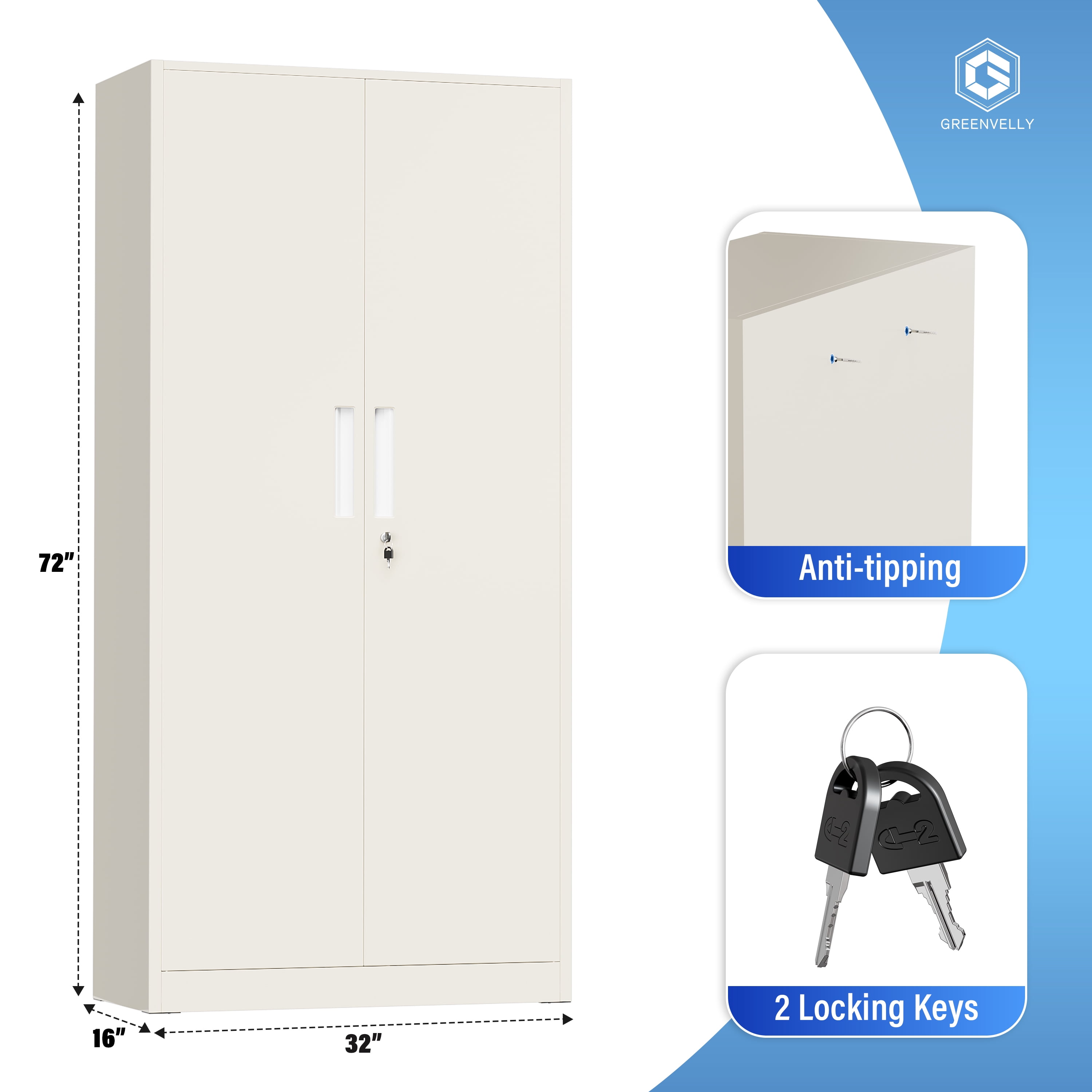 SUNCROWN  71 In Metal Storage Garage Cabinets with Locking Doors and Adjustable Shelves, Steel Storage Cabinet for Garage, Office, Classroom, Assemble Required(GRAY)