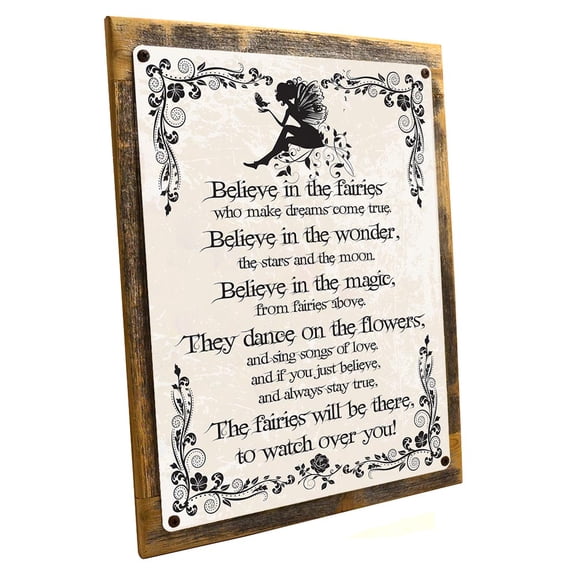 Framed Believe in the Fairies 9"x12" Metal Sign, Wall Decor for Porch, Patio, or Deck, Hand-Crafted from reclaimed materials