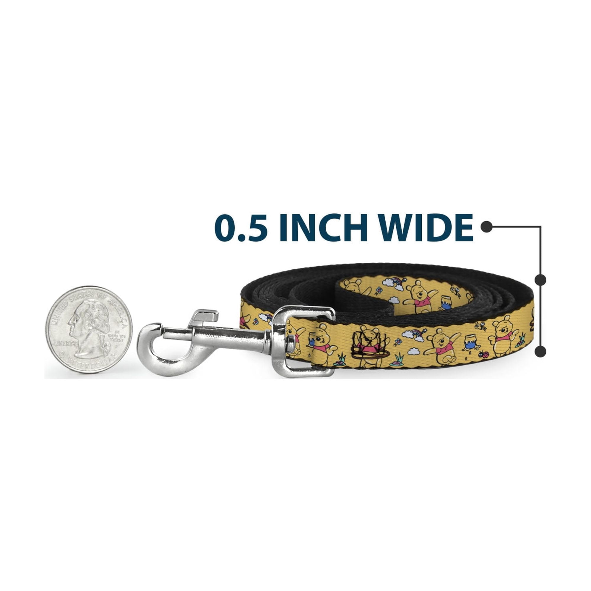 Disney Pet Leash, Dog Leash, Winnie the Pooh Happy Poses Golden Yellow, 6 Feet Long 1.0 Inch Wide