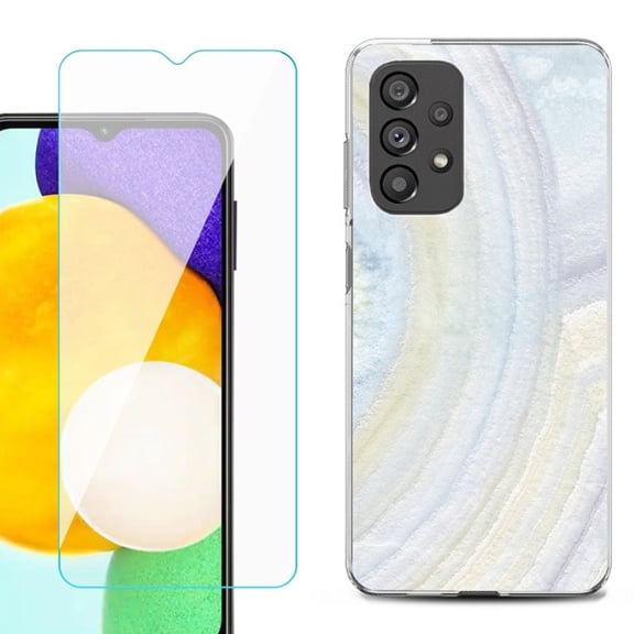 Slim-Fit Gel TPU Phone Case for Samsung Galaxy A23 5G, with Tempered Glass Screen Protector, by OneToughShield ® - Marble / Rainbow