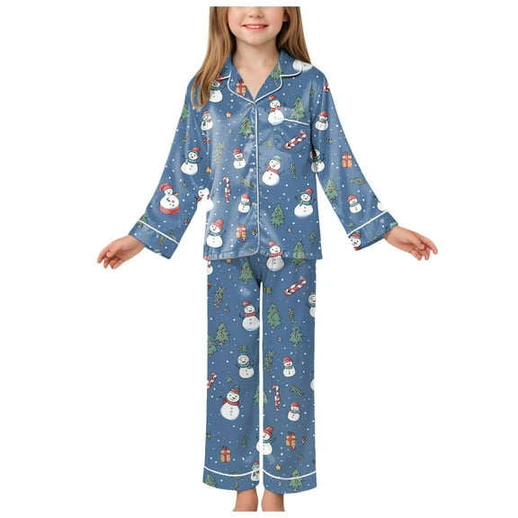 Gubotare Kids Christmas Pajamas Plaid Pajamas for Girls Pants & Long Sleeve Jammies Kids Cloths Set Size 9-10 (Navy,9-10 Years)