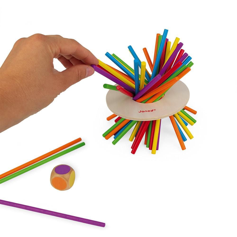 Janod - Crazy Sticks - Jeu de Table en Bois - Défi d'Adresse et de Stratégie - Pour Enfants de 3 Ans et Plus - 1 à 6 Joueurs - Multilingue - J02695