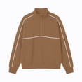 thumbnail image 2 of ClodeEU Women's Color Block Stripe Half Zip Collar Long Sleeve Sweatshirt,Casual Loose Pullover Top Khaki,Women's Plus L, 2 of 9