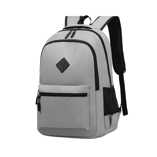 Backpack side pockets padded shoulder straps with USB plug gray