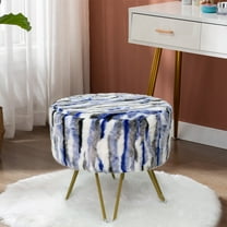 Home Soft Things Multi Jacquard Faux Fur Round Ottoman - Blue - 18" x 18" x 18"